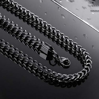 INBLUE 6MM Wide Chain Necklace for Men Women Stainless Steel Cuban Link Chain Necklaces Water Resistant Thick Metal Foxtail Chains (3 Colors - Silver Black Gold, 21.6 Inch Long) - color: Black