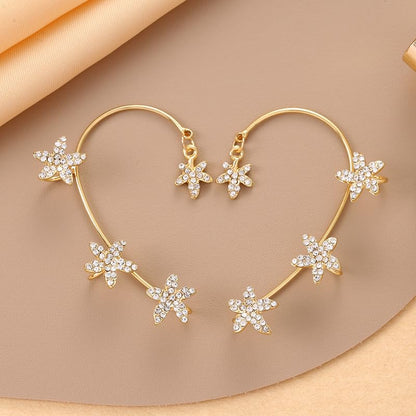 BETHYNAS Glitter Rhinestone Butterfly Flower Ear Cuff Sparkly Non-Pierced Crystal Tassel Fake Earrings Climber Lady Ear Wrap Bridal Party Ear Jewelry for Women and Girls - color: Gold Hollow Butterfly