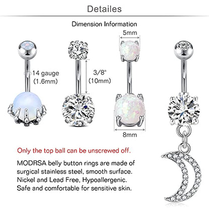 Silver Gold Belly Button Ring for Women Clicker Hoop Belly Rings Opal Navel Piercing Jewelry Dangle Hypoallergenic Surgical Steel Dainty Dangling Navel Rings for Women - color: H1-7pcs -silver