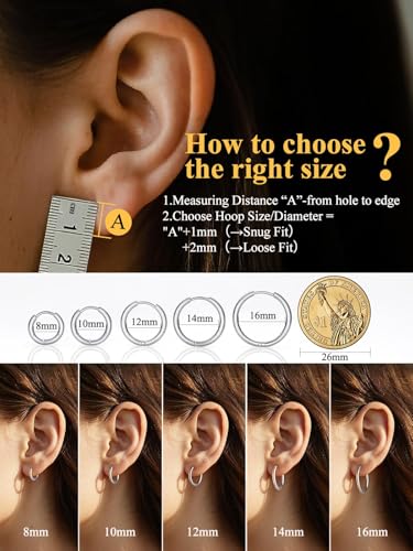Small Hoop Earrings for Women 7-16mm Stainless Steel Huggie Earrings Lightweight - color: a. Silver A, size: Diameter 12mm