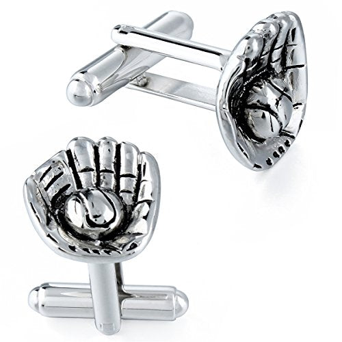 HAWSON Metal Cufflinks and Tie Clip Set for Men Novelty Cuff Links and Tie Bar Gifts for Wedding Level,Football, Musical Symbols Designs - color: Silver Baseball
