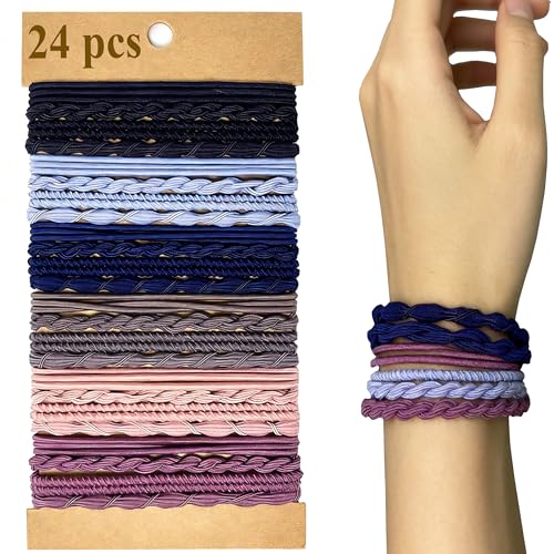 Hair Ties Elastics,Boho Hair Tie Bracelets,Hair Accessories | Cute Braided Hair Rubber Bands, 24 PCS No Pull Hair Elastics for Women, Ponytail Holders for Thick & Thin Hair
