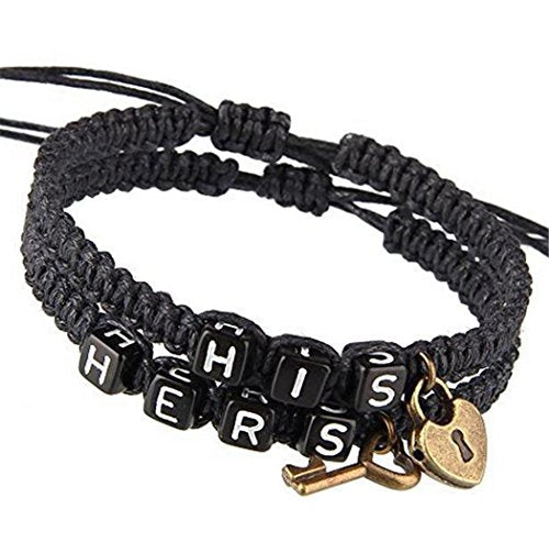 Kiokioa Couple Bracelets Key and Lock Braided Bracelet His and Hers Bracelets for Lover - color: Black