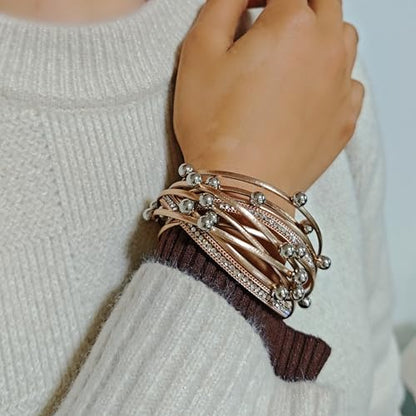 ZMANYIJEW Leather Wrap Bracelets for Women,Boho Cuff Bracelets Multi-Layer Crystal Beads Cuff Bracelet Multilayered Leopard Leather Braided Bangle Wrist Cuff Bangles - style: bead-champagne