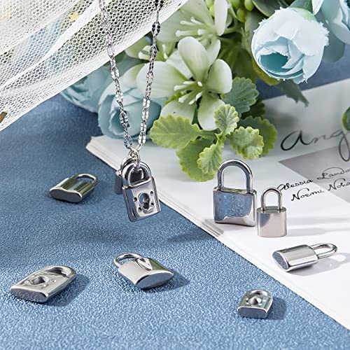 SUNNYCLUE 1 Box 9 Styles Silver Lock Charms Stainless Steel Padlock Pendants Mini Hollow Key Hole Lock Metal Charm for Valentine's Day Gifts Necklaces Earrings DIY Crafts Making Supplies