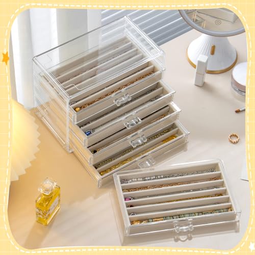 SPAKOWN Necklace Organizer Box with 5 Drawers 30 Compartments | Dustproof Velvet Necklace Tray Acrylic Necklaces Display Case Pendant Chains Storage Tray Gift for Women and Girls (Beige) - color: Beige