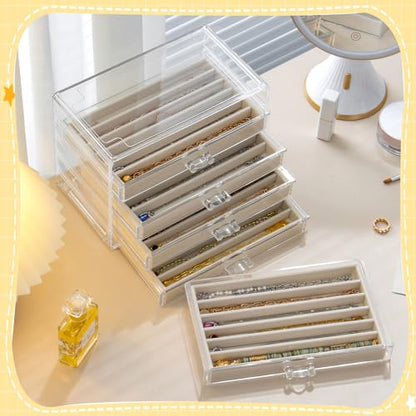 SPAKOWN Necklace Organizer Box with 5 Drawers 30 Compartments | Dustproof Velvet Necklace Tray Acrylic Necklaces Display Case Pendant Chains Storage Tray Gift for Women and Girls (Beige) - color: Beige