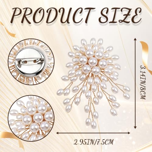 1 Pcs Large Pearl Brooch Pins for Women, Vintage White Pearl Flower Brooch | Statement Pearl Pin for Wedding Party Coat Lapel Bag, 3.46x2.95 Inch