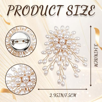 1 Pcs Large Pearl Brooch Pins for Women, Vintage White Pearl Flower Brooch | Statement Pearl Pin for Wedding Party Coat Lapel Bag, 3.46x2.95 Inch