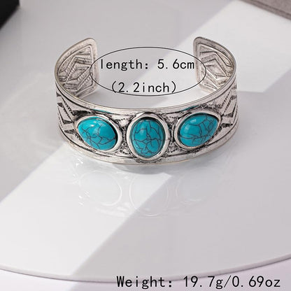 DATOA Bohemian Chunky Turquoise Bracelets Western Cowgirl Bangle Boho Cuff Bracelets for Women Silver Wide Bracelet for Holiday - color: Silver 03