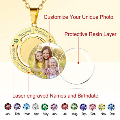 Custom4U Personalized Photo Necklace - Custom Heart/Oval/Round Charm Necklaces with Picture + Chain Adjustable - Stainless Steel/Acrylic Pendant Memorial Jewelry Christmas Gifts for Women - color: K-Gold Color