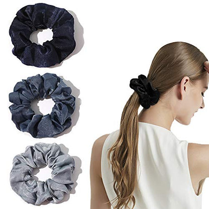 Silk Satin Scrunchies Women Hair Ties - Ivyu Big Scrunchy Ponytail Holder No Crease Hair Bands Soft Elastic No Hurt Your Hair for Vsco Girl Women Blue - color: Mixed