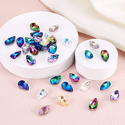Cheriswelry 100Pcs Faceted Teardrop Glass Pendants Colorful Water Drop Glass Charms Top Drilled Crystal Drop Dangle Charms 16mm for DIY Bracelet Necklace Earring Jewelry Making - color: Mixed Color*13