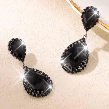 Unicra Silver Rhinestone Teardrop Earrings Crystal Wedding Bridal Dangle Earrings Prom Drop Earrings for Women and Brides - color: All Black