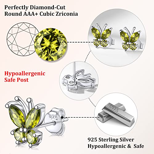 Bestyle Gold Butterfly Earrings for Women, Dainty Cute Birthstone Studs Hypoallergenic Jewelry, Great Birthday Gift - style: 08.August (Peridot)-STUD