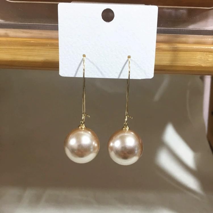 Big Pearl Hoop Earrings - Champagne Single Pearl Drop Earrings for Women - color: B