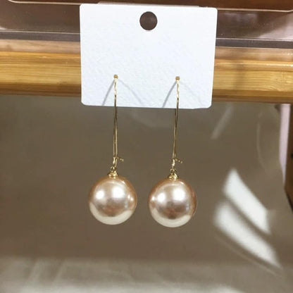 Big Pearl Hoop Earrings - Champagne Single Pearl Drop Earrings for Women - color: B