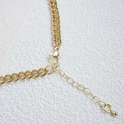 14K Gold Chunky Chain Women Necklace 6*6mm Large Sparkling Cubic Zirconia CZ Pendant, with 16-18'' Adjustable Thick Cable Link, Gift for Christmas, Baptism, Wedding, Birthday, Anniversary ( Box Included)