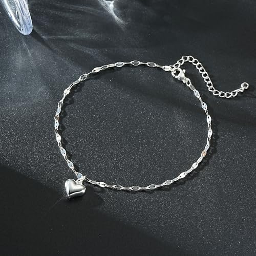 Ritach Gold/Silver Ankle Bracelets for Women 14K Gold Anklets for Women Waterproof Cuban Link Heart Bead Anklets Set Layered Anklet Bracelets for Women Gold Jewelry Gift - color: Silver heart