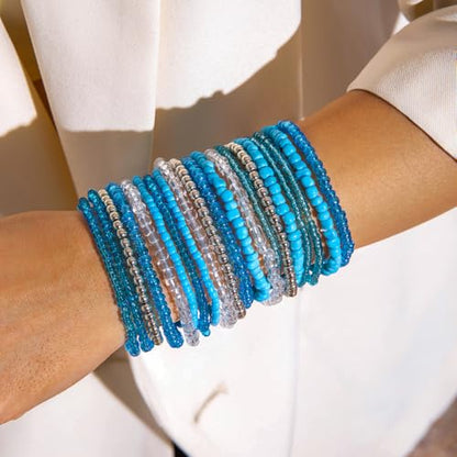 8-20Pcs Colorful Bohemia Seed Beaded Bracelets Handmade Adjustable Stackable Rainbow Beads Stretch Bracelets Anklet Multilayer Vacation Elastic Bangle for Women Summer Beach Boho Jewelry Gift - style: 20pcsA