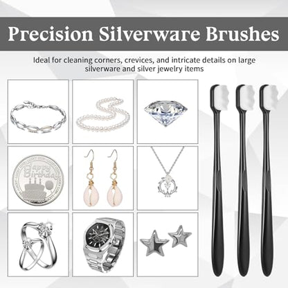 3 Pcs Jewelry Cleaning Brush with 3 Pcs Silver Polishing Cloth Jewelry Cleaning Cloth Coin Cleanings Cloths Jewelrys Cleaner for Diamonds Gold Coins Platinum Gemstones