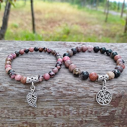 YGLINE Tree of Life Yoga Healing Stone Bracelets,Multilayer Lotus Chakra Stone Reiki Bracelet Sets,Anxiety Crystal Natural Stone,for Women Stress Relief - color: Rhodonite-2w
