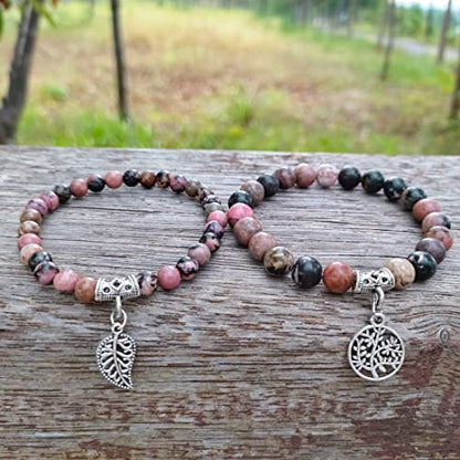 YGLINE Tree of Life Yoga Healing Stone Bracelets,Multilayer Lotus Chakra Stone Reiki Bracelet Sets,Anxiety Crystal Natural Stone,for Women Stress Relief - color: Rhodonite-2w
