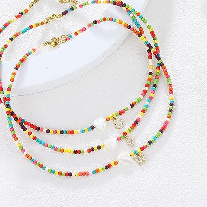MJartoria Initial Necklaces for Women, Colorful Beaded Necklace, Shell Beach Necklace Letter Choker Handmade Jewelry Gifts - style: U