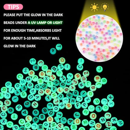 Kenning 24 Set Friendship Bracelet Making Kits Glow in The Dark Letter Beads DIY Jewelry Supplies Colorful Various Beads Set Personalized Bracelet for Christmas Wedding Birthday Gift Craft Wrapped