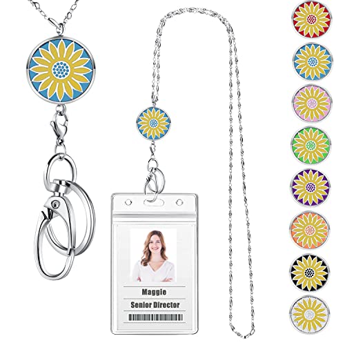 Sunflower Lanyards for Women, Teacher Lanyards for ID Badges, Keys | Lanyard with ID Holder, Stainless Steel Necklace Keychain, Teacher Appreciation Gifts Employee Nurse Work Jewelry - color: Sunflower
