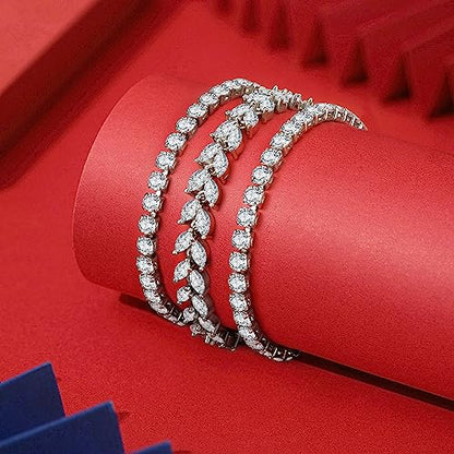 4 Pcs Tennis Bracelet Set Silver Plated Marquise Cubic Zirconia CZ Diamond Dainty Adjustable Silver Bracelets for Women Brides Stackable Fashion Jewelry Wedding Prom Gift - color: Silver-4PCS Tennis Bracelet Set