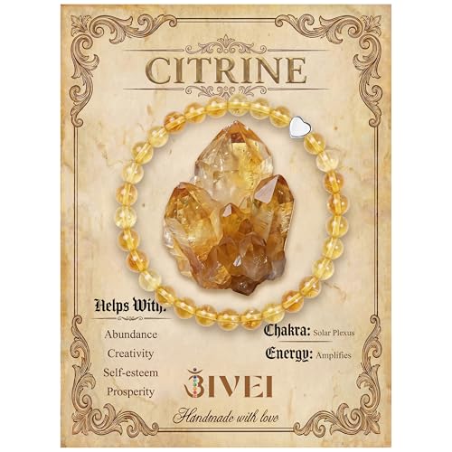 Bivei Crystal Stretch 6mm Bracelets for Women | Handmade Natural Stone Beaded Stretch Bracelet, Stainless Steel Heart Bead, Tranquility Yoga Gift Jewelry for Women - color: Citrine - Amplifies