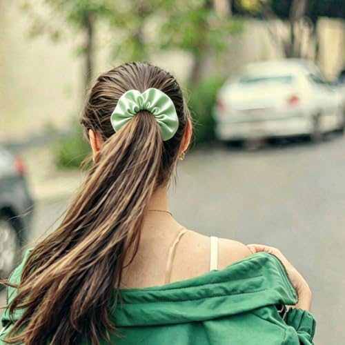 Silk Hair Ties Ponytail Holder Hairs Bow Ropes Elastics Hairtie Accessories Wide 0.8inch on Hair No Damage No Crease for Women Curly Thick Wavy Hair(30Pcs Apple Green) - color: Apple Green