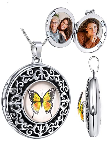 Farfume Personalized Photo Necklace for Women/Men, Memorial Jewelry Gifts | Holds 2 Pictures Pendant, Custom Engraved Text, Beautiful Locket for Girls, Durable Stainless Steel, Mothers Day Gifts - color: A-6 Butterfly locket necklace