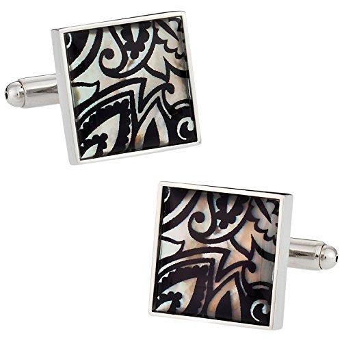 Cuff-Daddy Genuine Mother of Pearl Black Print Cufflinks with Presentation Box