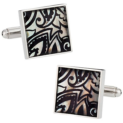 Cuff-Daddy Genuine Mother of Pearl Black Print Cufflinks with Presentation Box