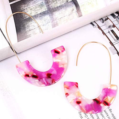 Acrylic Earrings Statement Tortoise Hoop Earrings Resin Wire Drop Dangle Earrings Fashion Jewelry For Women - color: pink