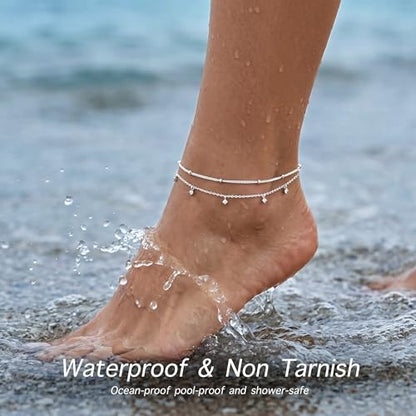 Gold/Sterling Silver Anklet Bracelets for Women Waterproof, Non Tarnish 925 Sterling Sliver Plated Heart Evileye Butterfly Charm, Dainty Summer Beach Anklets for Women, Beach Vacation Bikini Outfits for Her Mom - style: CZ-Silver