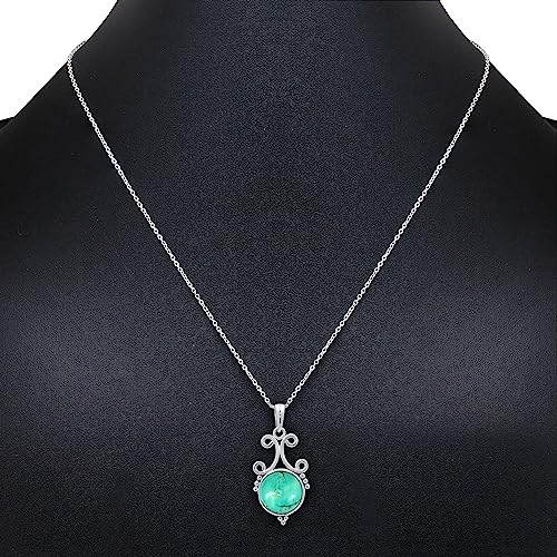 Natural Round Gemstone Pendant Necklace for Women, 925 Sterling Silver | Solitaire Birthstone Jewelry With 18 Inch Chain, Handmade Semi Precious Stone Pendant, Jewelry Gift for Mom, Wife & Sister - color: Turquoise