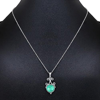 Natural Round Gemstone Pendant Necklace for Women, 925 Sterling Silver | Solitaire Birthstone Jewelry With 18 Inch Chain, Handmade Semi Precious Stone Pendant, Jewelry Gift for Mom, Wife & Sister - color: Turquoise