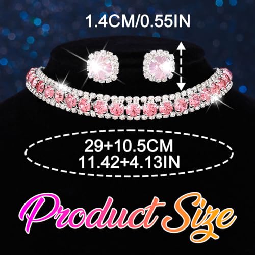 CLOACE Rhinestone Bridal Wedding Jewelry Set Sparkly Chocker Necklaces Earrings Prom Jewelry Accessories for Women - color: Pink