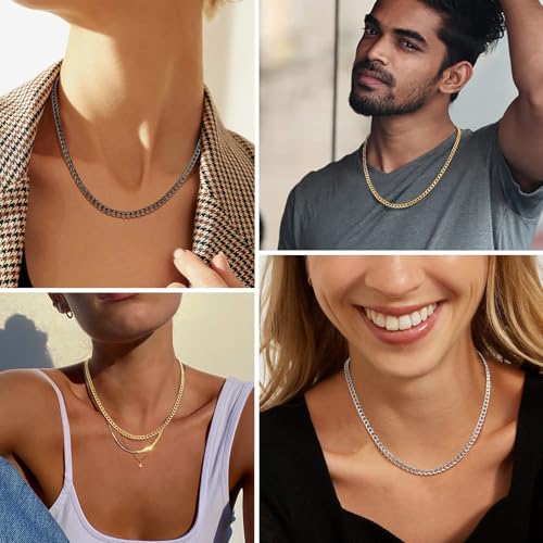 Men Cuban Chain Necklace for Men Stainless Steel 5mm Link Chain Women Dainty Necklace Gold/Silver/Black Plated Statement Jewelry 18/20/22/24/26/28/30 Inch - color: 5mm-Silver Cuban Chain, size: Length 20 Inch (men's choker length)