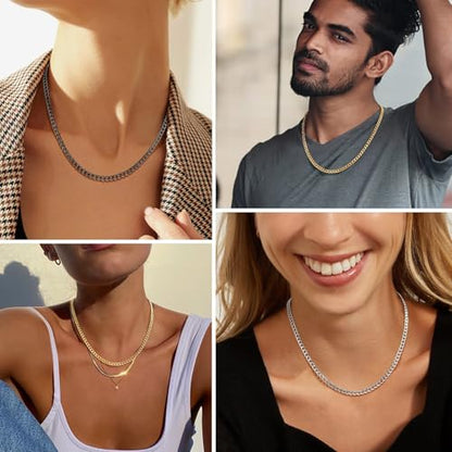 Men Cuban Chain Necklace for Men Stainless Steel 5mm Link Chain Women Dainty Necklace Gold/Silver/Black Plated Statement Jewelry 18/20/22/24/26/28/30 Inch - color: 5mm-Silver Cuban Chain, size: Length 20 Inch (men's choker length)