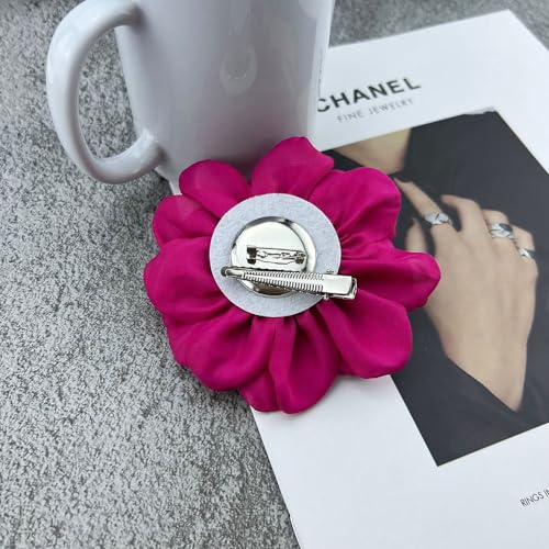 Dainty Fabric Rose Flower Large Brooch Lapel Pins Flower Brooches Pin Classic for Wedding Party Dance Banquet for Women Dress Suit Clothes Accessories Jewelry 100mm - color: Hot Pink