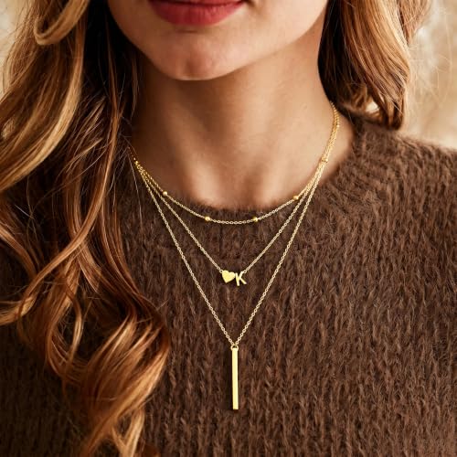 Turandoss Layered Initial Necklaces for Women Trendy | Dainty 14K Gold Plated Heart Necklace for Women Letter Necklace Layering Y-Shaped Bar Necklaces Stack Womens Jewelry Gifts - color: B