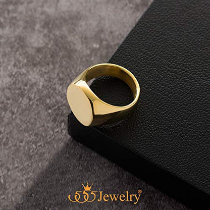 555Jewelry Stainless Steel Solid Plain High Polish Round Signet Ring for Men - color: Gold