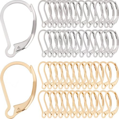 SUNNYCLUE 1 Box 100Pcs Real 24K Gold Plated Stainless Steel Earring Hooks Leverback Earring Findings French Ear Wires Earrings Clasps Lever Back Ear Hooks Leverbacks for Jewelry Making DIY Crafts - color: 100Pcs 24K Gold Plated & Stainless Steel