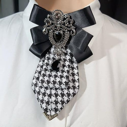 Men's Teardrop Rhinestone Bow Pre-Tied Brooch for Unisex Elegant Crystal Satin Fabric Houndstooth Ribbon Neck Tie Brooches Lapel Pins Wedding Prom Party Costume Bow Tie - color: Black