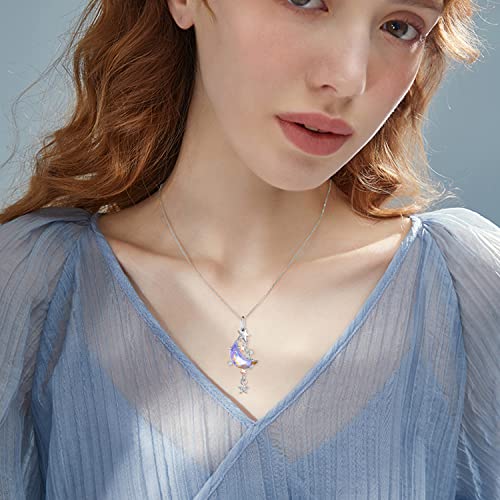Moonstone Moon Star Necklace for Women 925 Sterling Silver Created Cubic Zirconia Stars Moon Necklaces Anniversary Birthday Jewelry Gift for Women Mom Wife