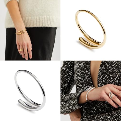 14K Gold Filled Cuff Bnagle Bracelets for Women Bypass Teardrop Adjustable Wrap Open Bracelet Simple Minimalist Statement Stackable Bracelets High Polished Smooth Gold Silver Tone - color: Gold